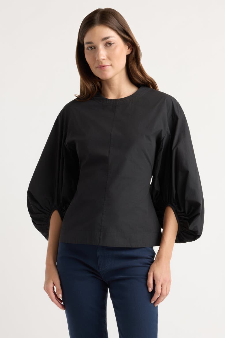 Odessa Sculpted Balloon-Sleeve Blouse, Alternate, color, Black