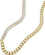 Adornia Mix Curb Chain Baguette Tennis Necklace
