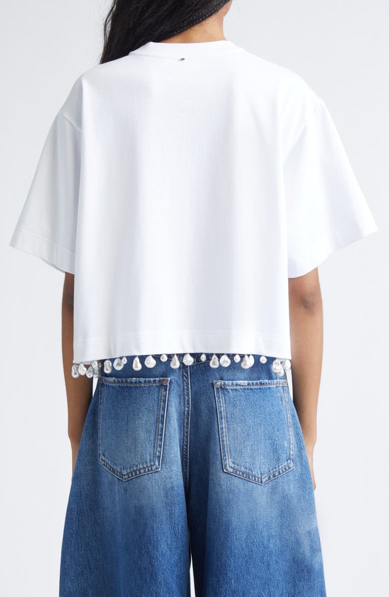 SPORTMAX Palmas Faux Pearl Trim T-Shirt, Alternate, color, Optical White