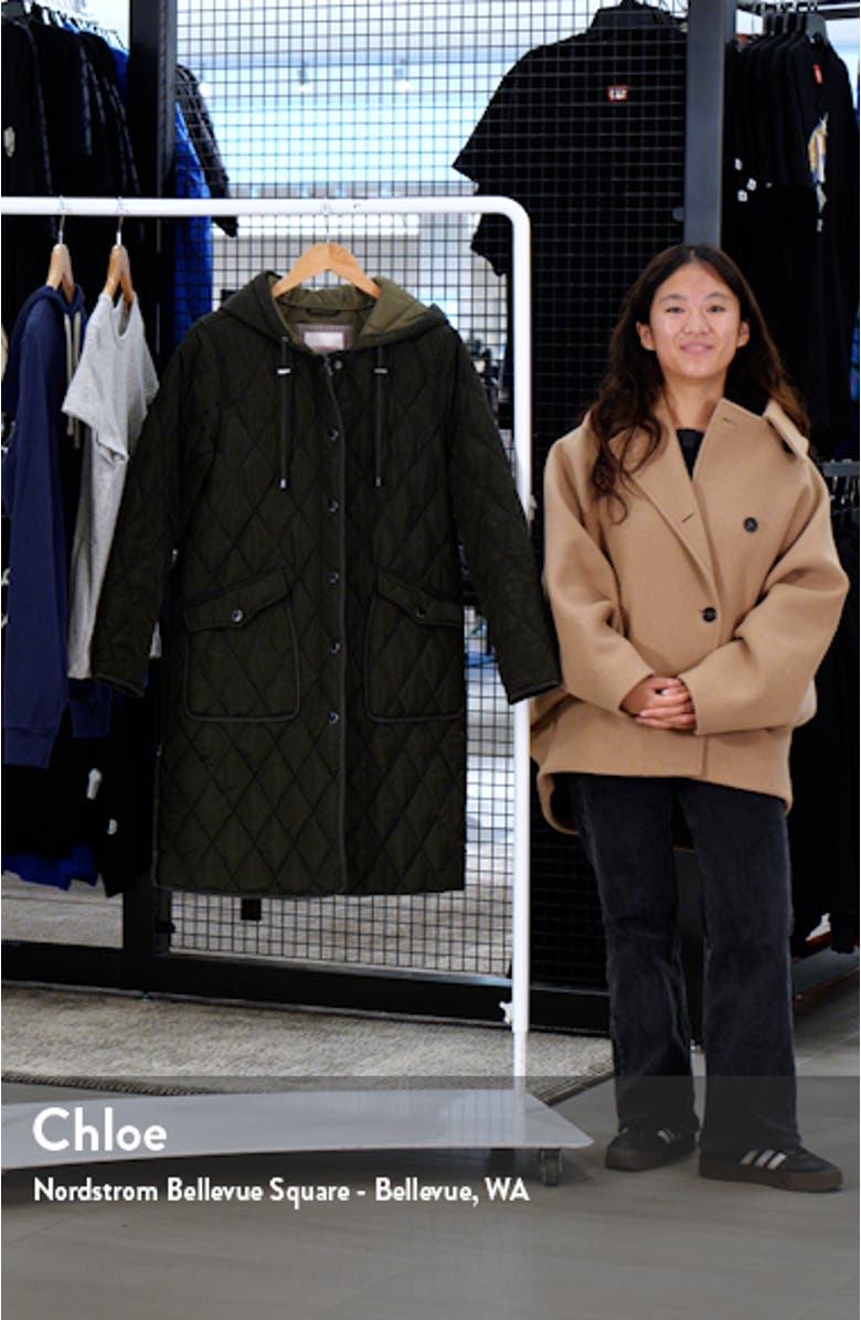 Diamond Quilted Hooded Stadium Coat, sales video thumbnail