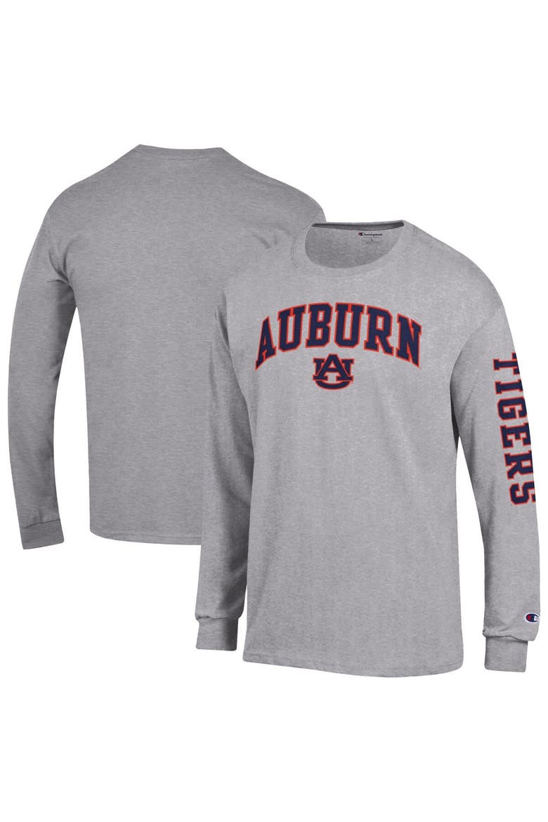 Men's Champion  Heather Gray Auburn Tigers Arch Over Logo 2-Hit Long Sleeve T-Shirt, Alternate, color, Heather Gray