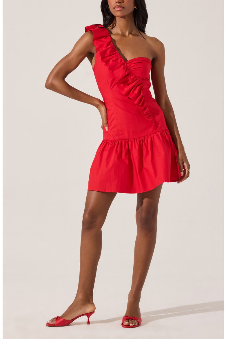 Asymmetric Ruffle Minidress, Alternate, color, RED