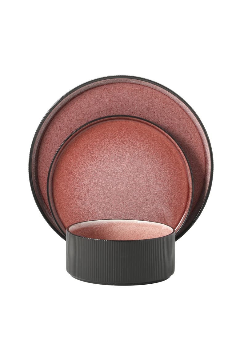 Redrock Canyon 12-Piece New Bone China Plates and Bowls Dinnerware Set, Alternate, color, Red