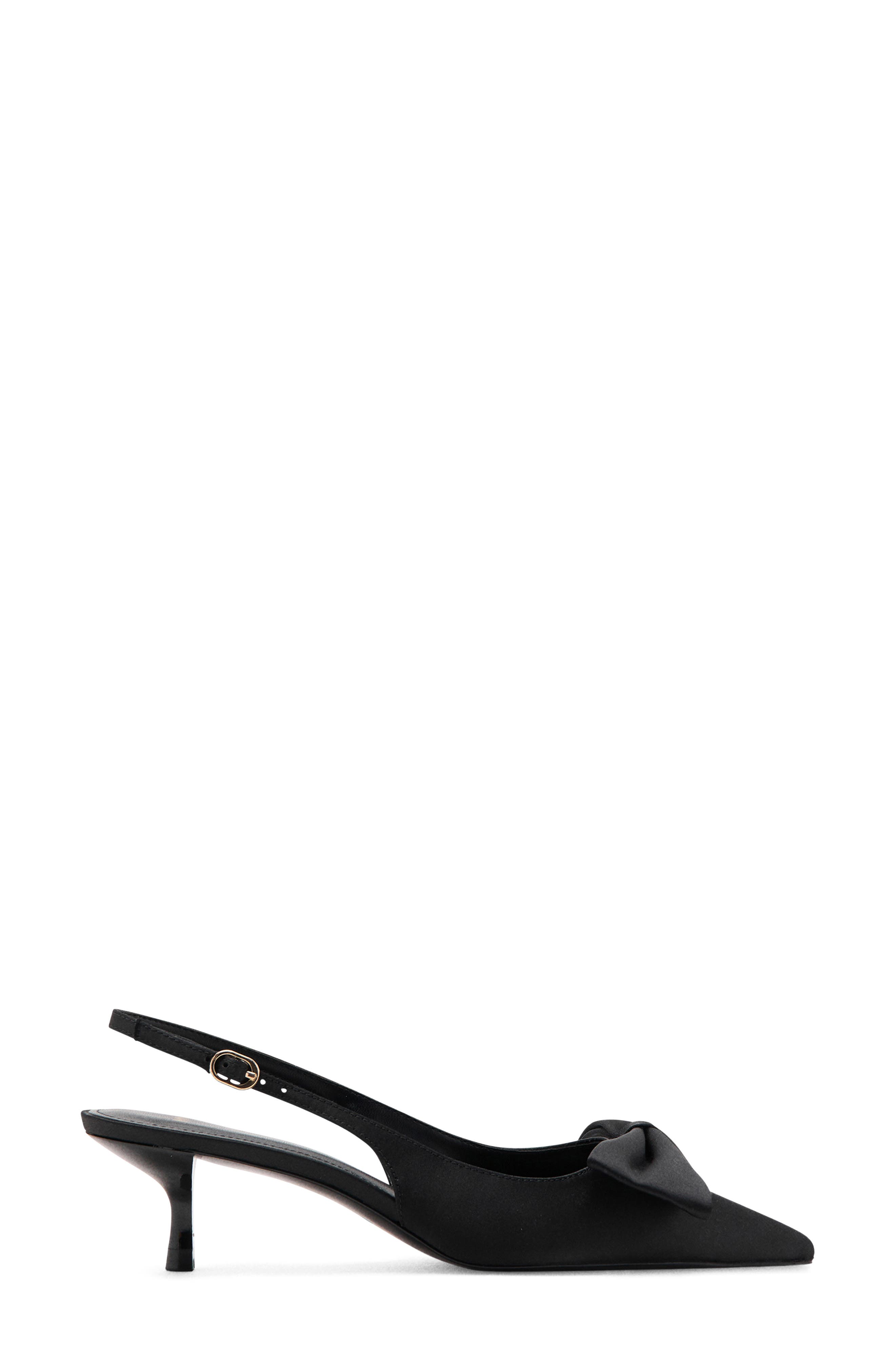 MANGO Bow Slingback Pointed Toe Kitten Heel Pump, Alternate, color, Black
