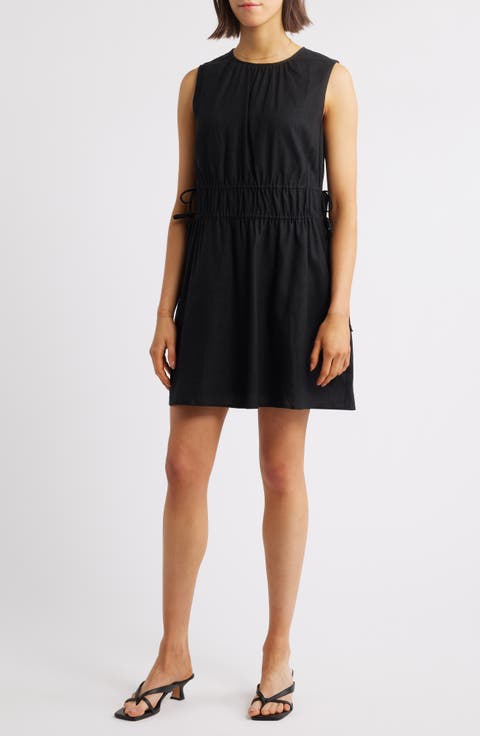 Drawstring Waist Linen Blend Minidress