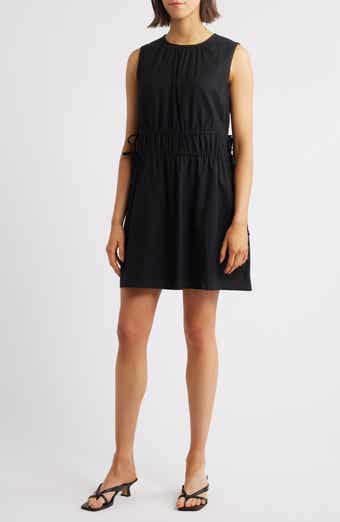 Charles Henry Drawstring Waist Linen Blend Minidress