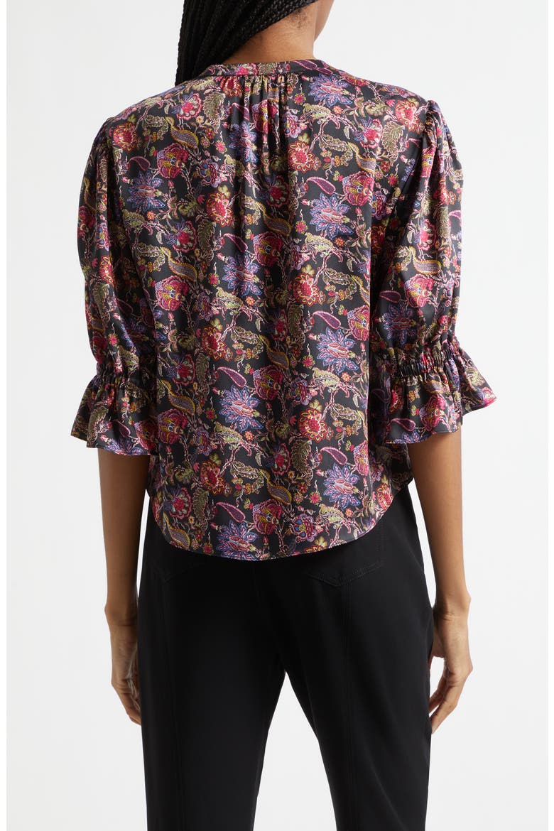 Paisley Eclipse Print Split Neck Top, Alternate, color, BLACK MULTI