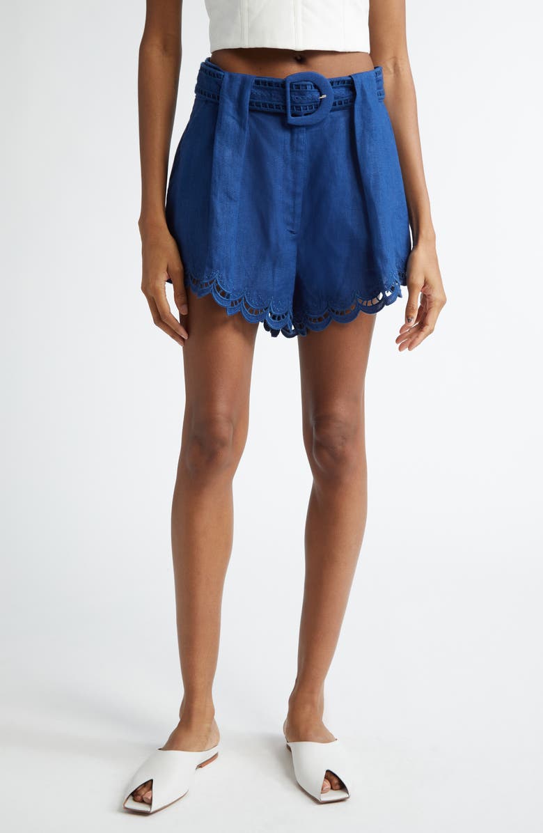 FARM Rio Richelieu Lace Detail Linen Shorts, Main, color, 