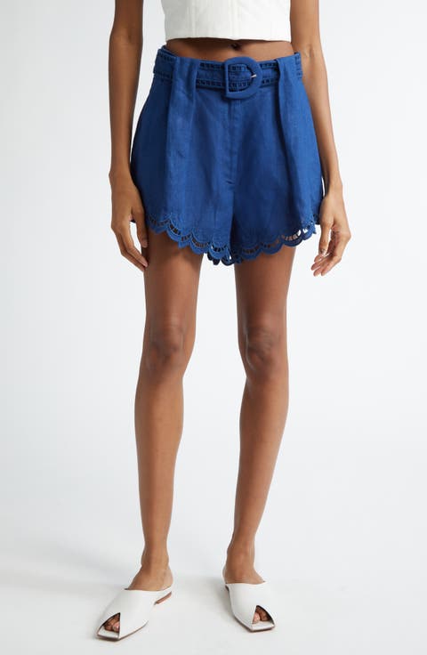 Richelieu Lace Detail Linen Shorts