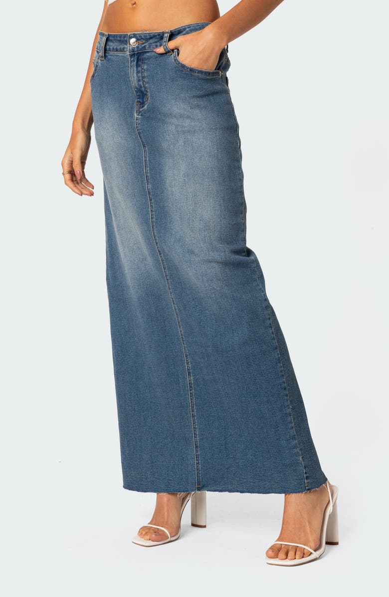 EDIKTED Elowyn Denim Maxi Skirt with Back Slit Detail, Alternate, color, Blue