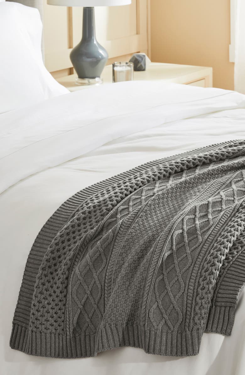 Boll & Branch Aran Cable Organic Cotton Throw Blanket, Alternate, color, 