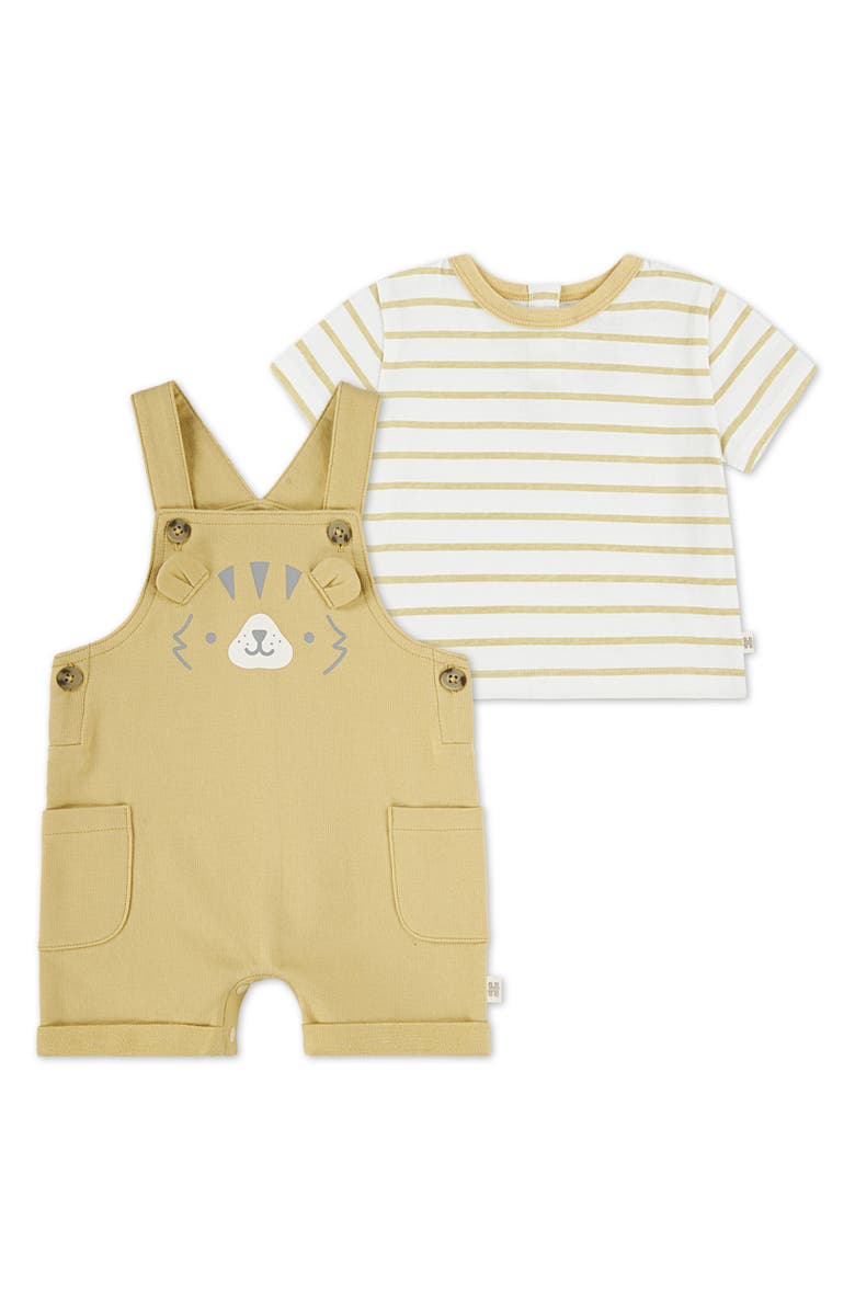 Huggies Print Organic Cotton T-Shirt & Overalls Set, Main, color, Huggies New Wheat