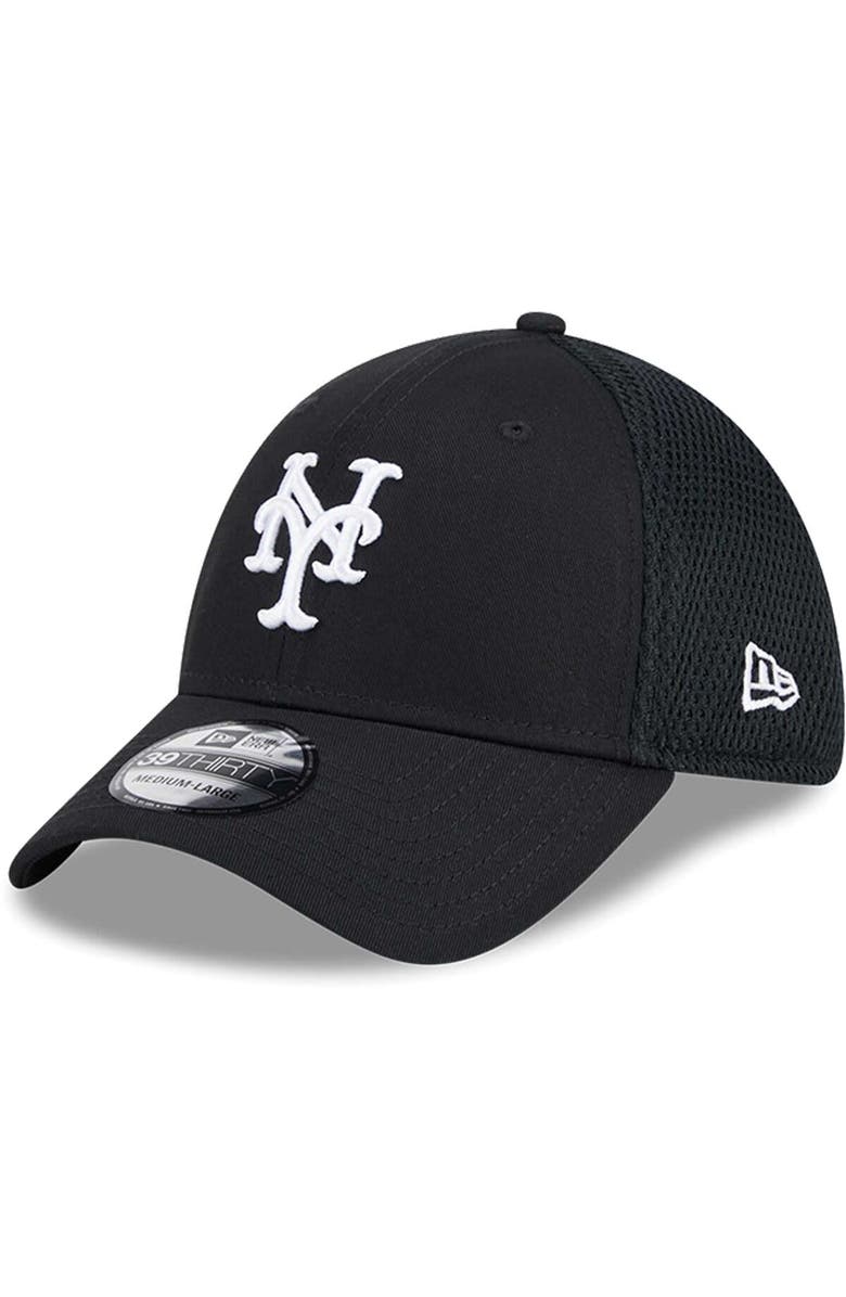 New Era Men's New Era New York Mets Evergreen Black & White Neo 39THIRTY Flex Hat, Alternate, color, Black