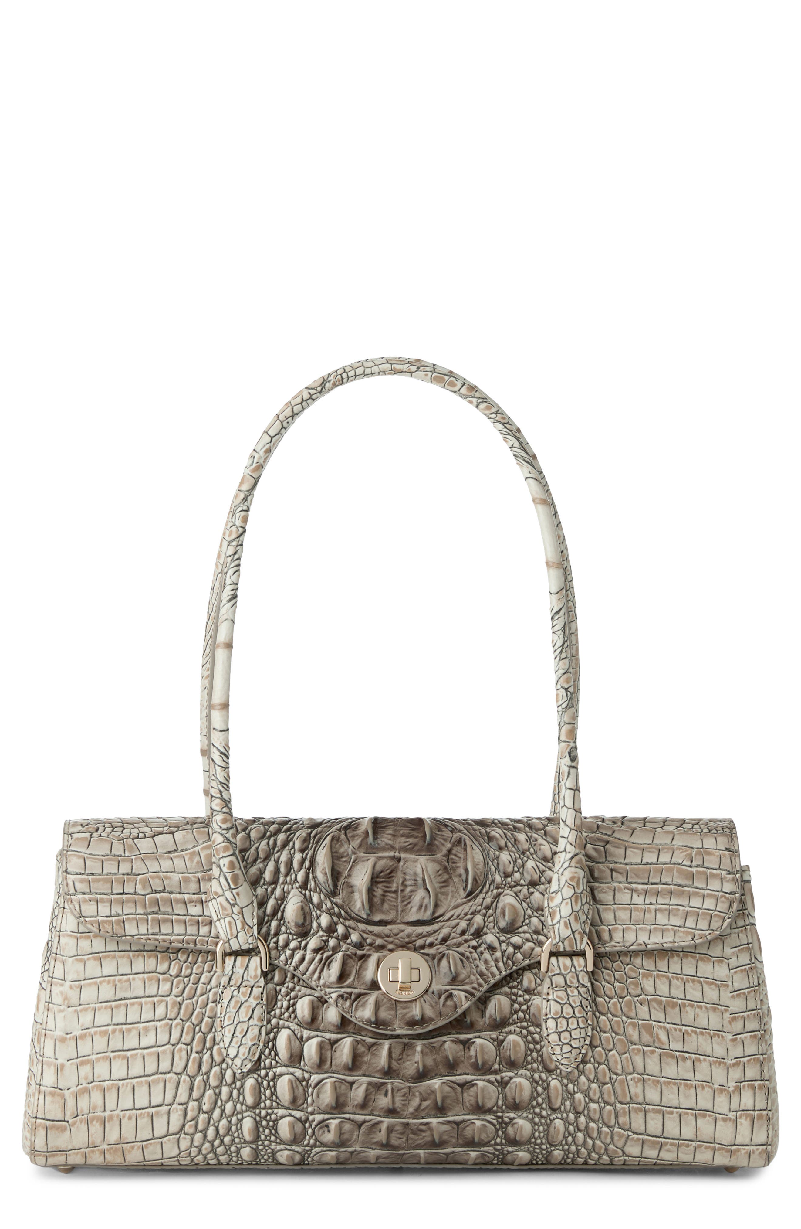 Brahmin Dayan Croc Embossed Leather Satchel, Main, color, 