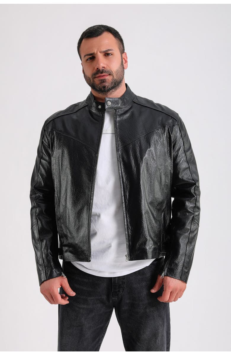 Furniq UK Eustace Leather Jacket, Main, color, Black
