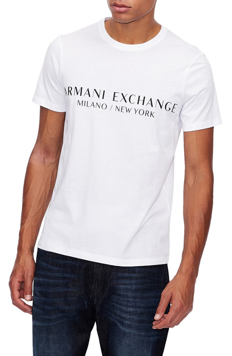 Armani Exchange Milano/New York Logo Graphic Tee, Main, color, White