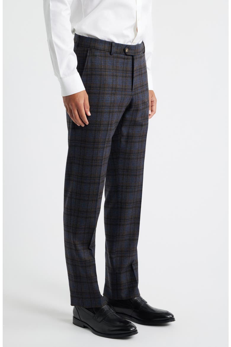 Multicolor Plaid Wool Blend Dress Pants, Alternate, color, BROWN