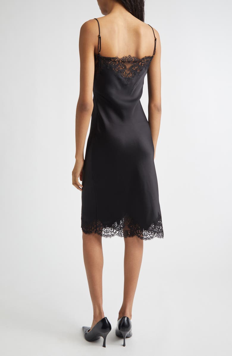 Stella McCartney Iconic Lace Trim Satin Slipdress, Alternate, color, Black