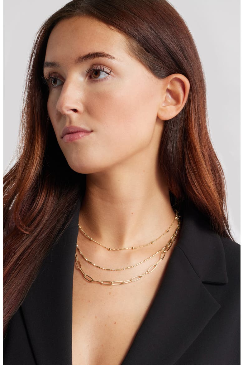 Set of 2 Enamel Dot Chain Layered Necklaces, Alternate, color, WHITE- GOLD
