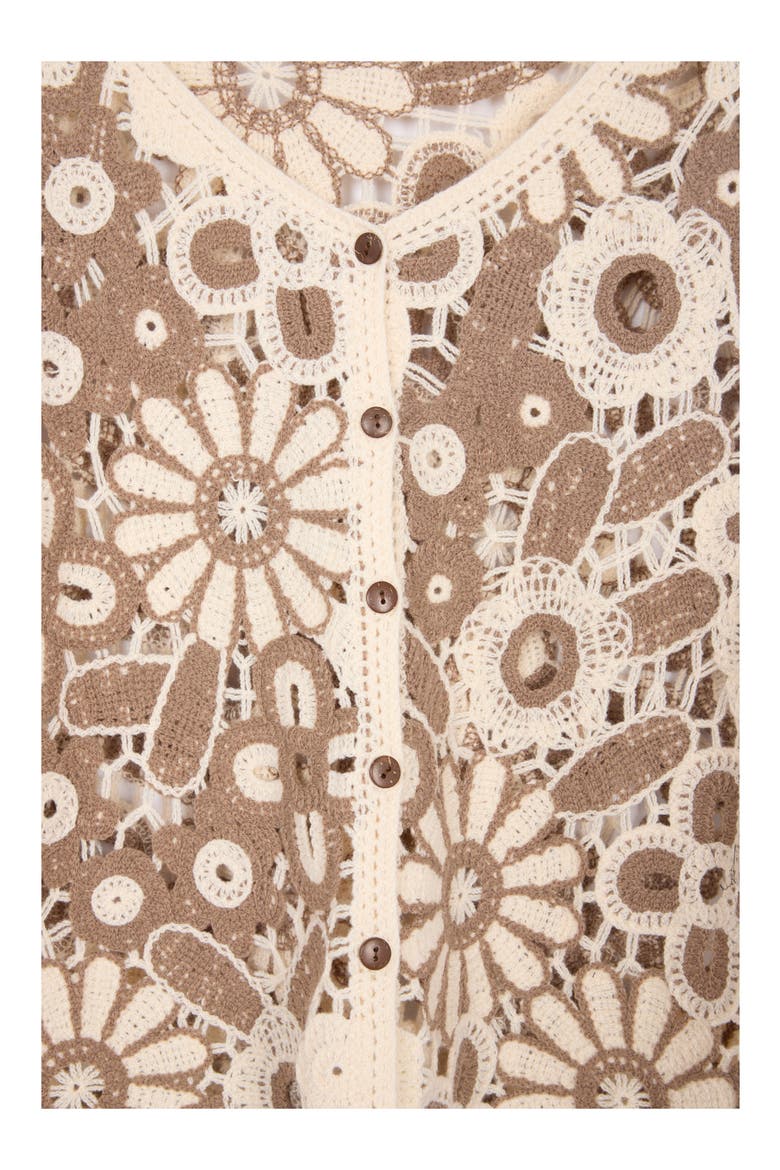 Flower Open Stitch Cardigan, Alternate, color, BROWN