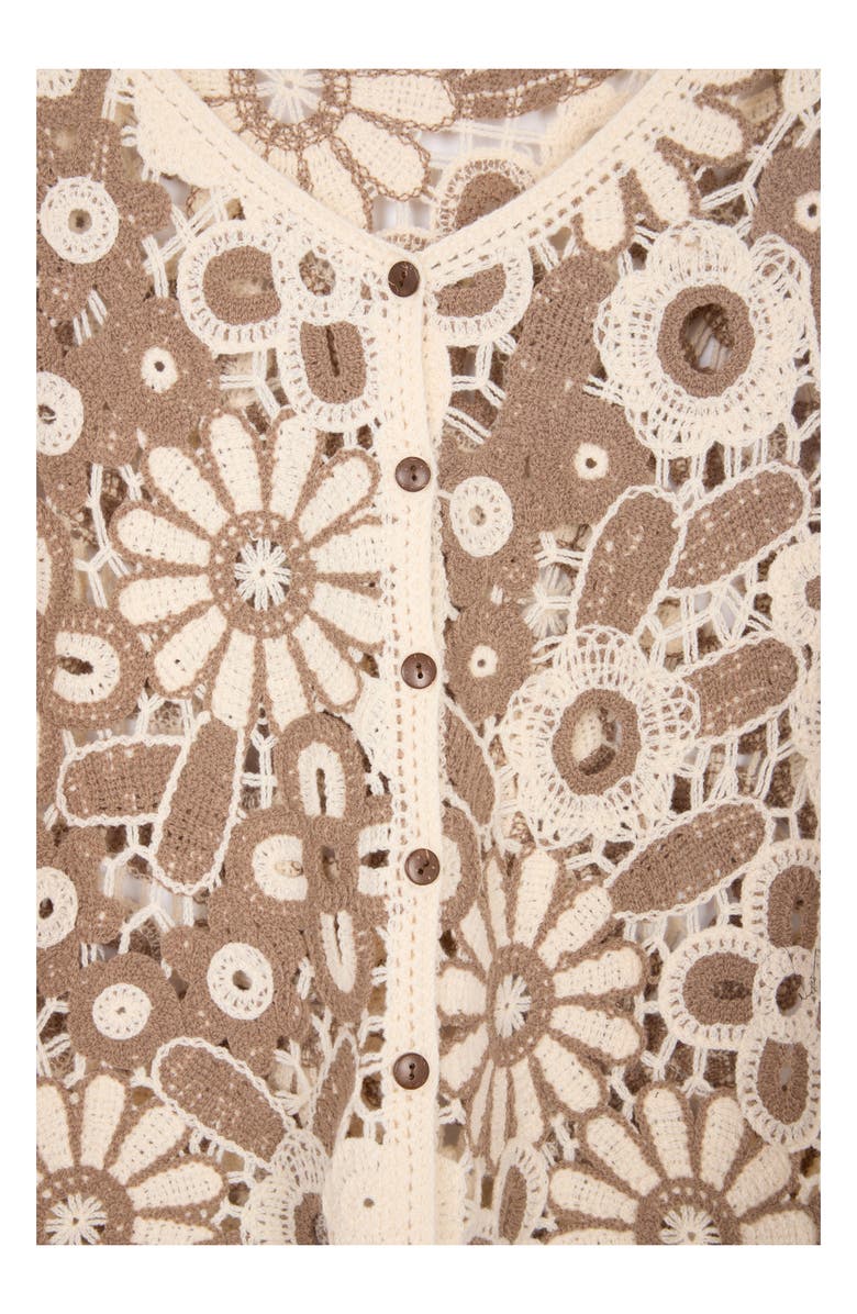 SAACHI Flower Open Stitch Cardigan, Alternate, color, Brown