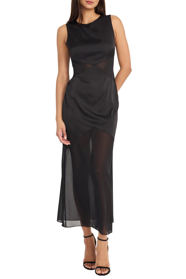 Sleeveless Mesh Skirt Maxi Dress, Main, color, BLACK