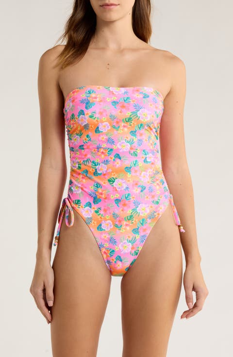 Strapless Cinched Tie One-Piece Swimsuit