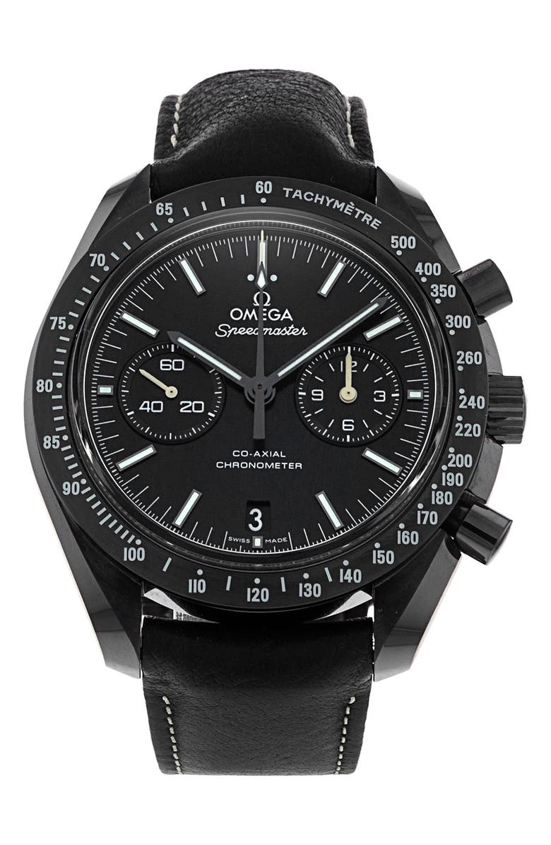 Watchfinder & Co. Omega Preowned Speedmaster Dark Side of The Moon Leather Strap Watch, 44mm, Main, color, 
