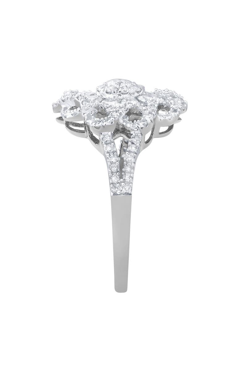 LuvMyJewelry Caeloria 0.95 Cts Natural Diamond Floral Cluster 14K Gold Ring, Alternate, color, 14K White Gold