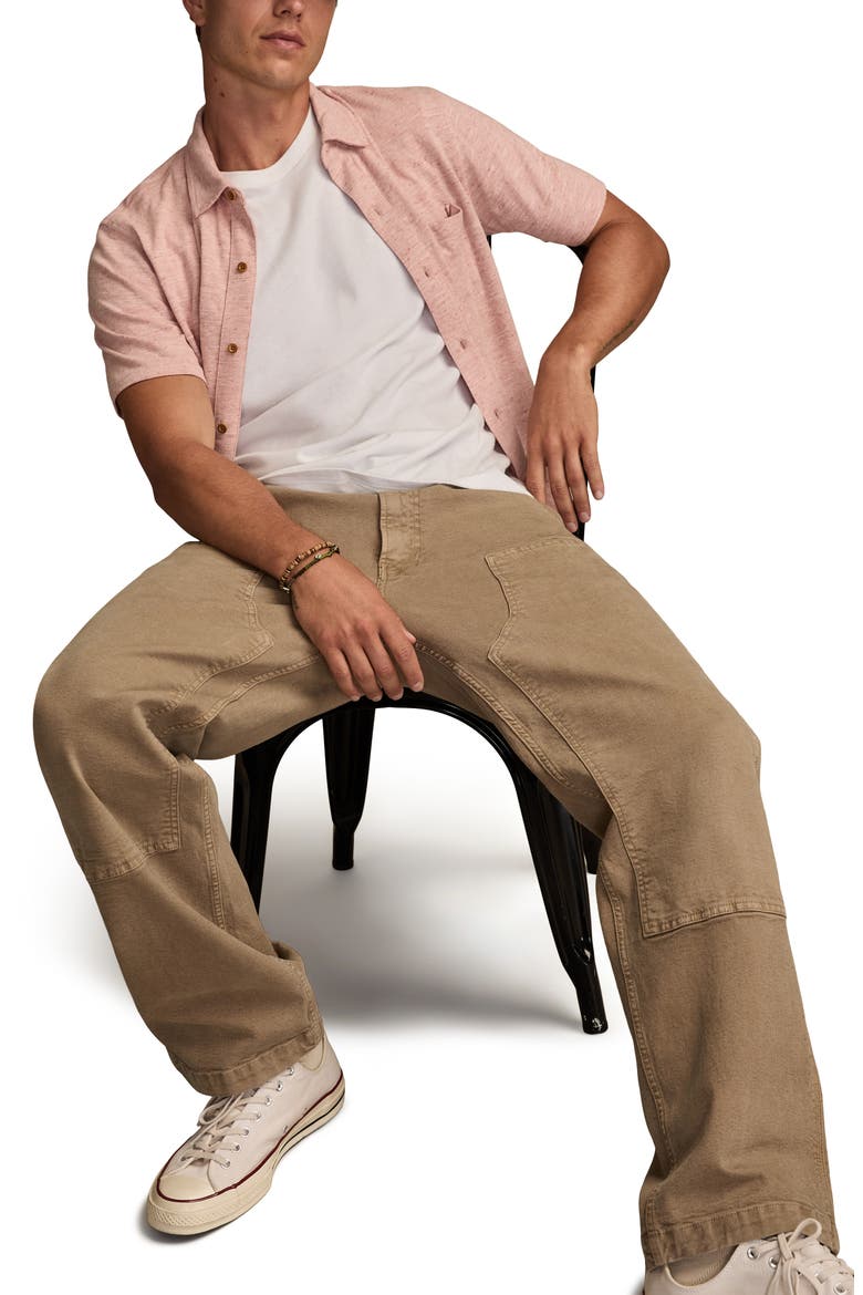 Slub Knit Short Sleeve Cotton Blend Button-Up Shirt, Alternate, color, ROSE TAN