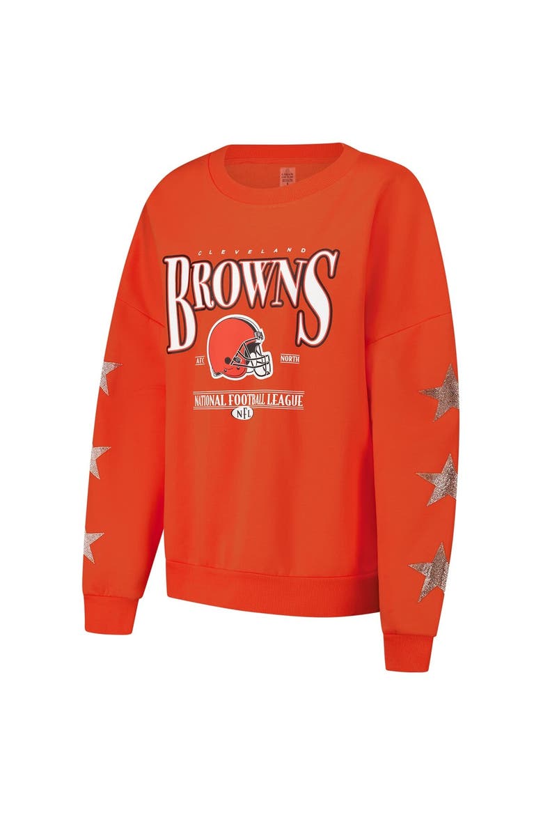 Women's Gameday Couture Orange Cleveland Browns Rhinestone Star Sleeve Settle the Score Oversized Pullover Sweatshirt, Alternate, color, Orange