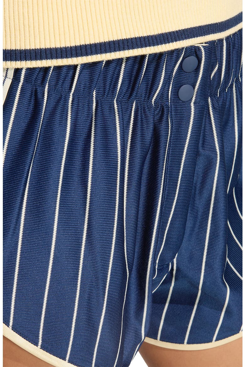 Pinstripe High Waist Shorts, Alternate, color, NIGHT INDIGO/ WARM VANILLA