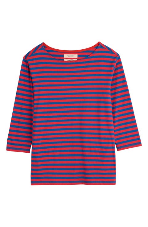 Sailor Stripe Three-Quarter Sleeve Organic Cotton Top