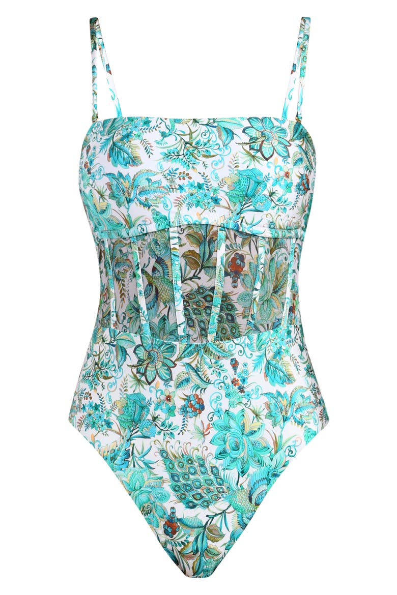 Free Spirit Print Bandeau One-Piece Swimsuit, Alternate, color, BLUE/ GREEN MULTI