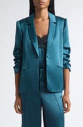 Cinq à Sept Kylie Ruched Sleeve Satin Blazer