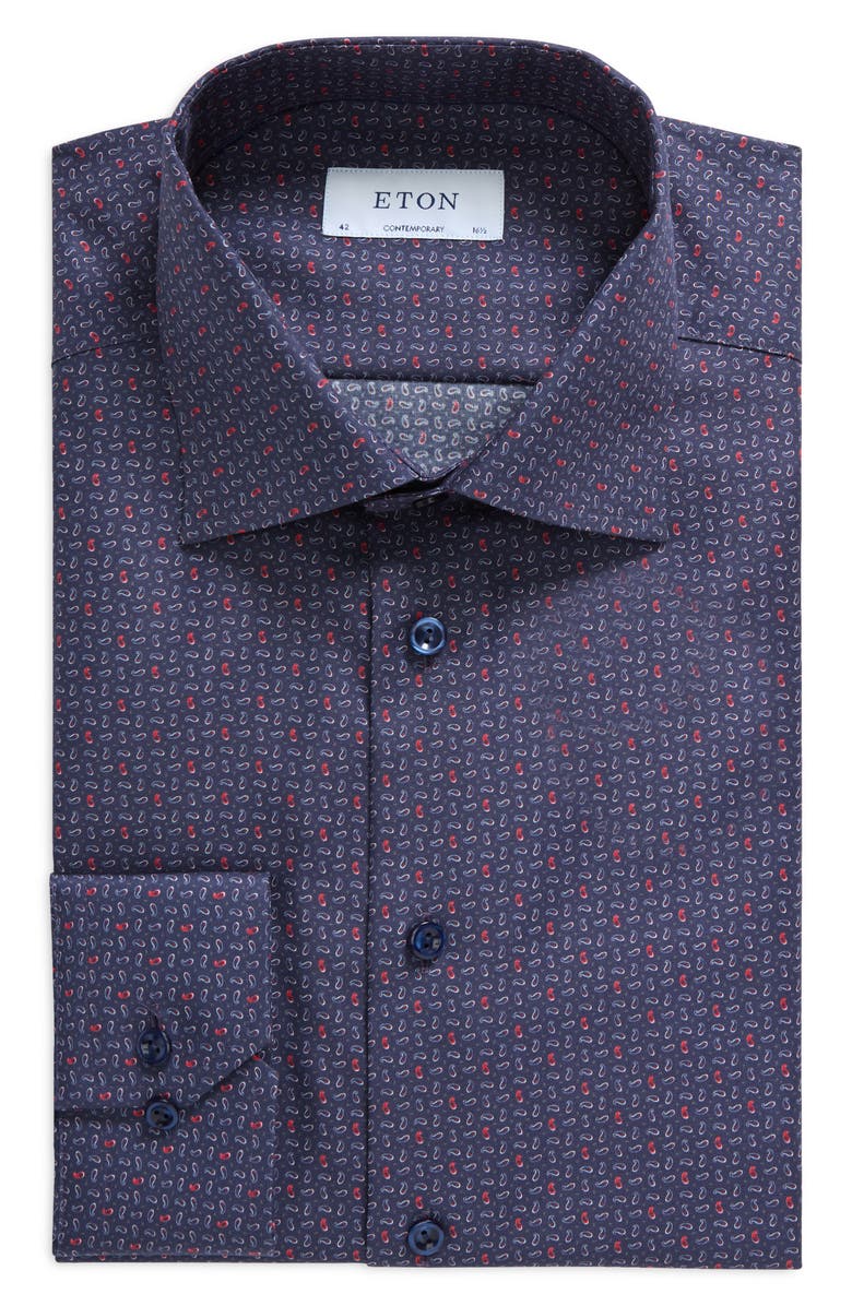 Eton Contemporary Fit Micro Paisley Print Dress Shirt, Alternate, color, 