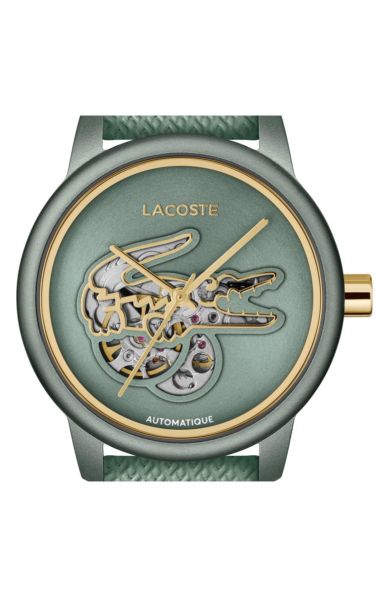 Lacoste 12.12 Automatic Green Leather Strap Watch, 38mm, Alternate, color,