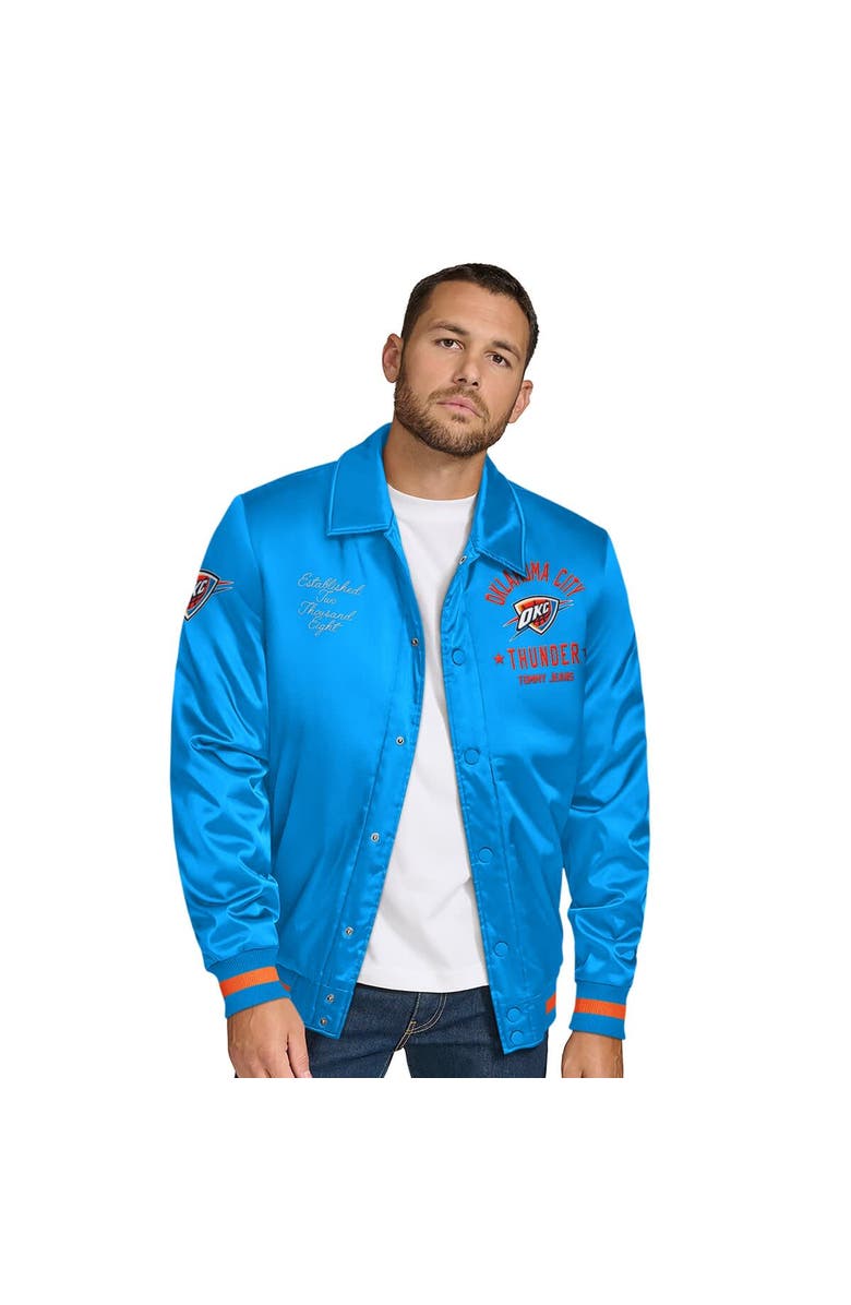 TOMMY JEANS Men's Tommy Jeans Blue Oklahoma City Thunder Jacob Chain Stitch Applique Full-Snap Varsity Jacket, Main, color, Blue