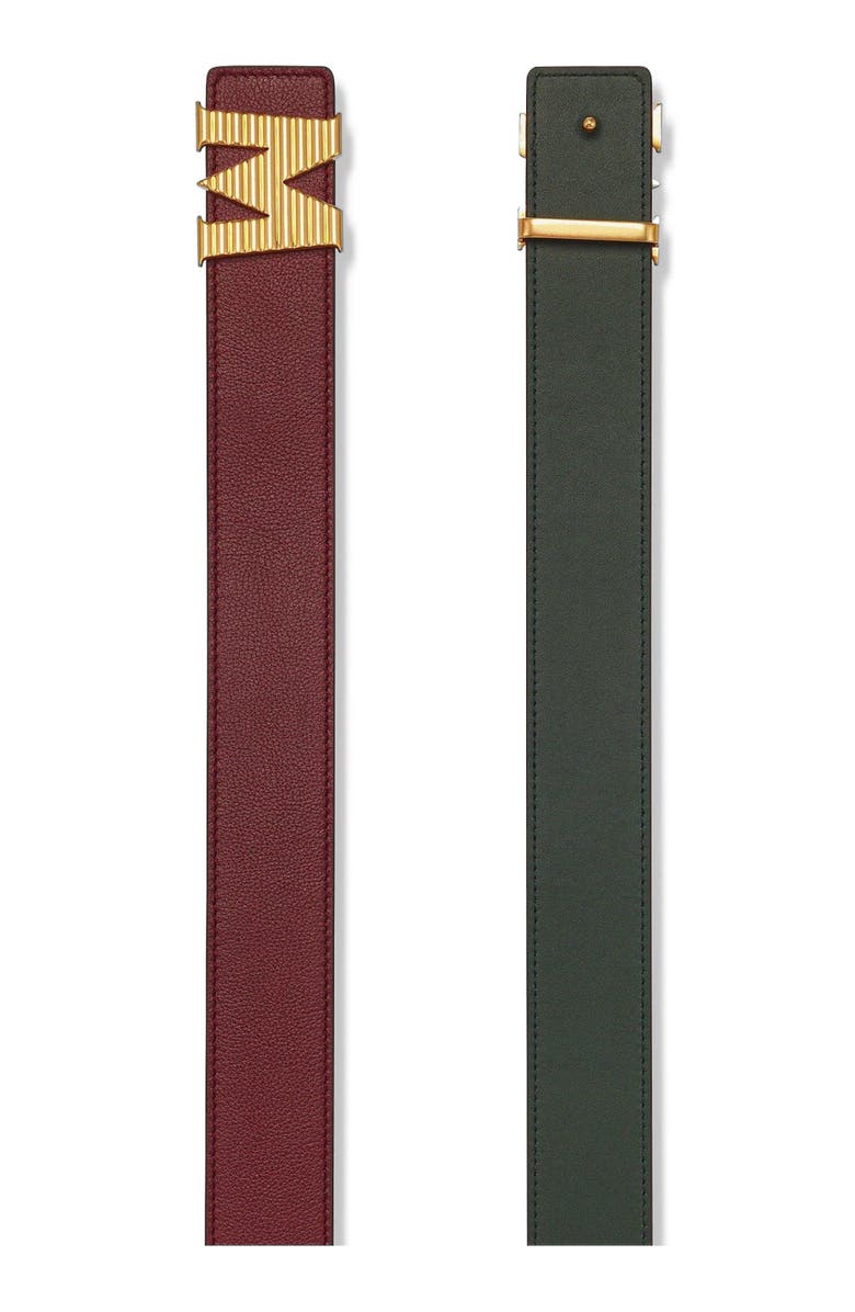 MCM Claus Fluted M Reversible Belt 1.5" in Embossed Leather, Alternate, color, Rouge Burgundy
