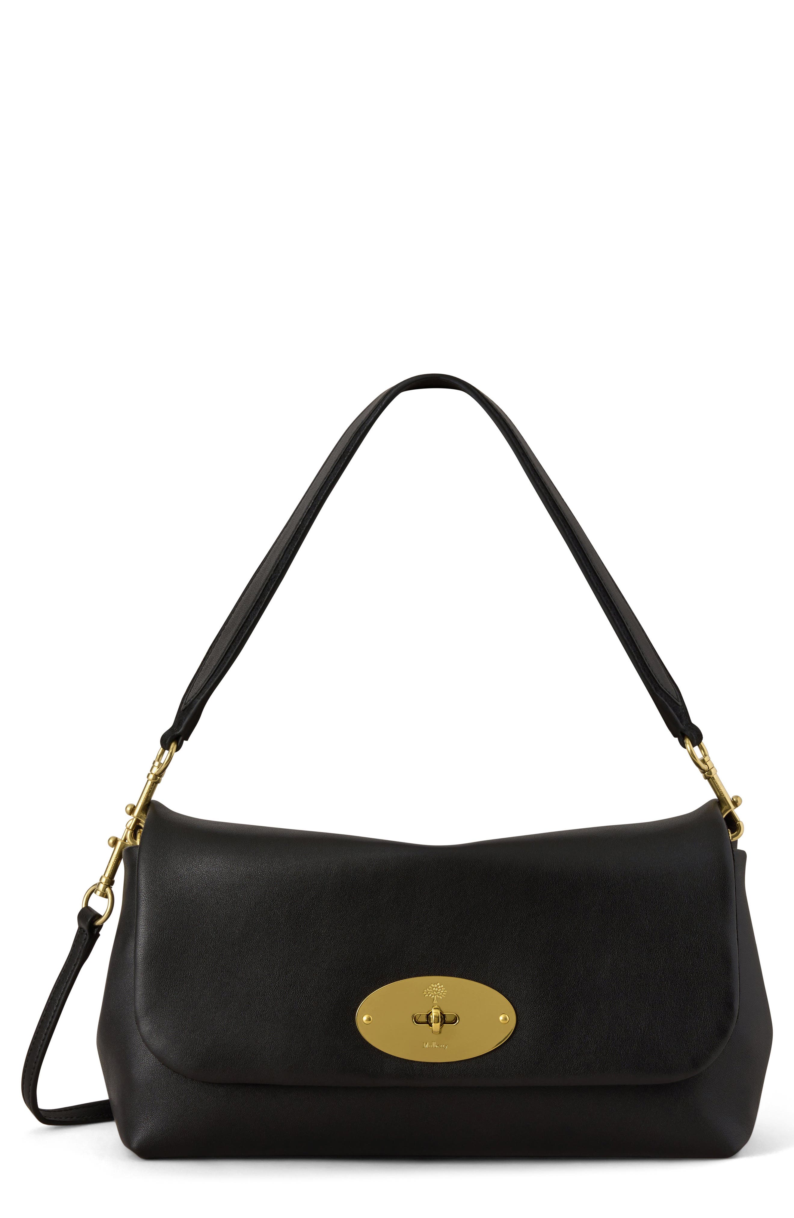 Delilah Leather Flap Shoulder Bag, Main, color, BLACK
