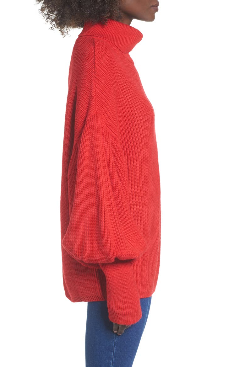 Balloon Sleeve Turtleneck Sweater, Alternate, color, RED