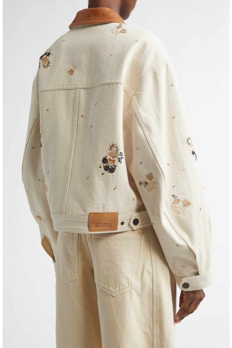 Lavine Embellished Denim Jacket, Alternate, color, ECRU