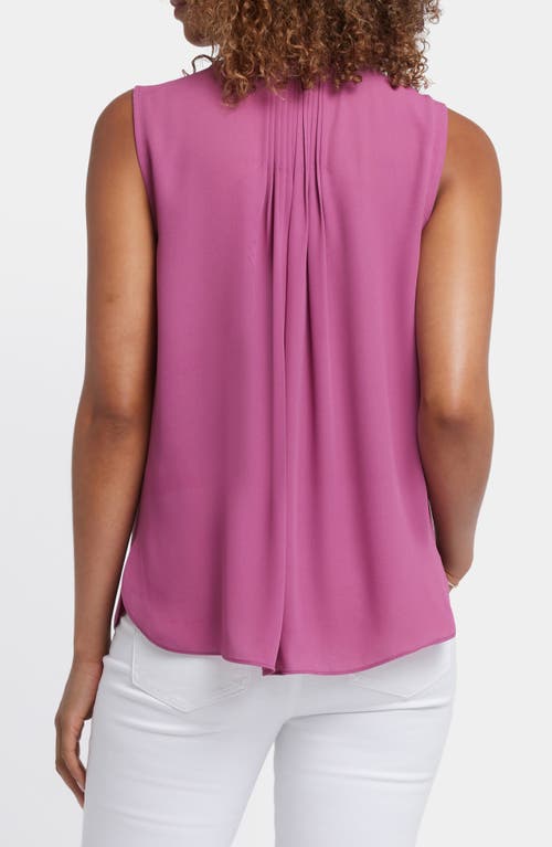 Nydj Print Pleat Back Sleeveless Split Neck Blouse In Red Violet