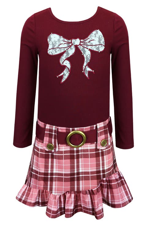 Kids' Bow Detail Plaid Dress