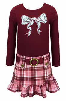 Kids' Bow Detail Plaid Dress