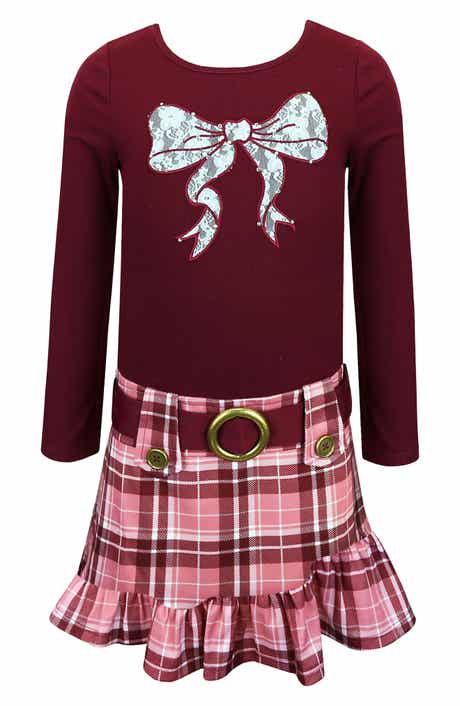 Kids' Bow Detail Plaid Dress