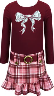 Zunie Kids' Bow Detail Plaid Dress