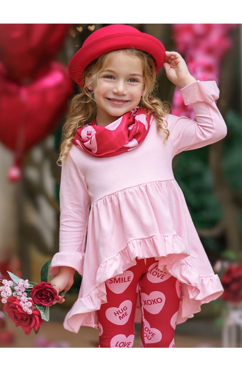 Mia Belle Girls Speak Love Tunic, Scarf and Legging Set, Alternate, color, 