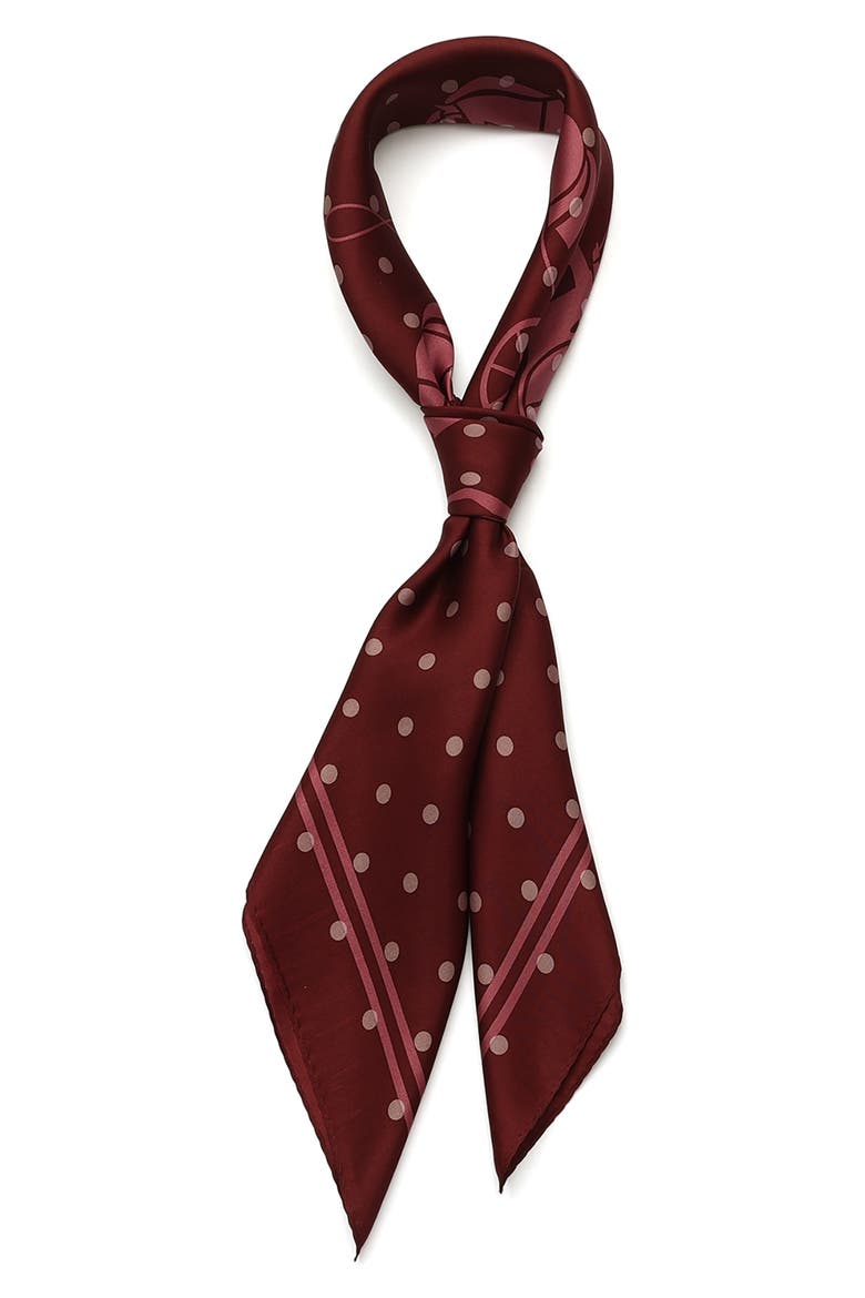 Horse & Carriage Polka Dot Silk Square Scarf, Alternate, color, MERLOT