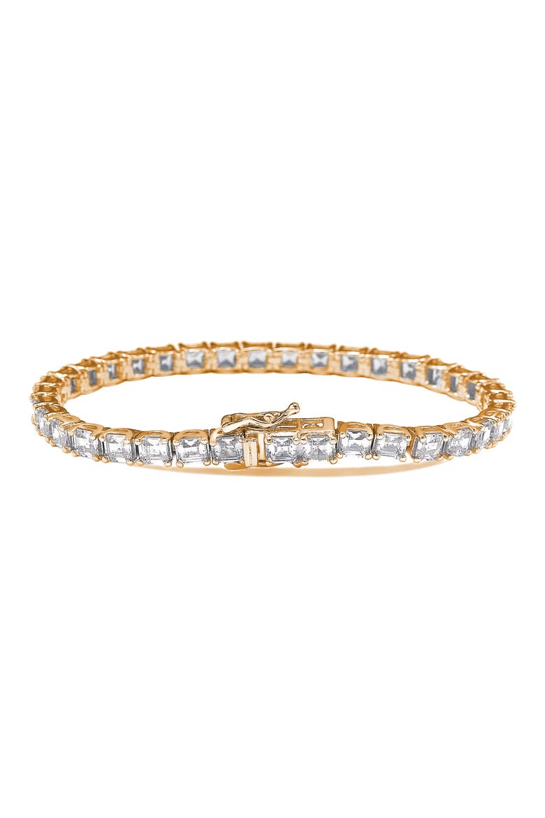 Rose Gold Plate Sterling Silver Cubic Zirconia Tennis Bracelet, Main, color, ROSE